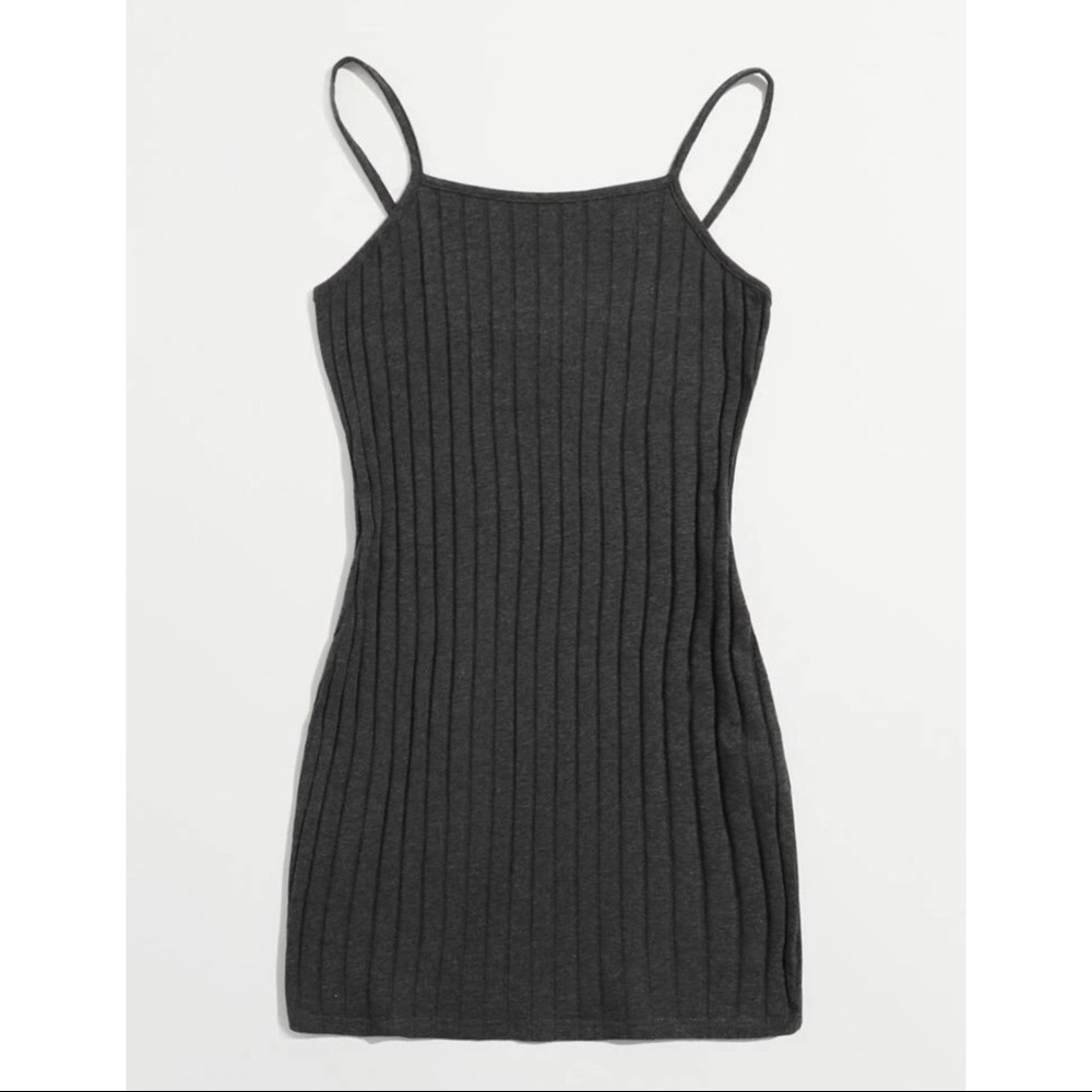 Grey Rib-Knit Solid Bodycon Dress